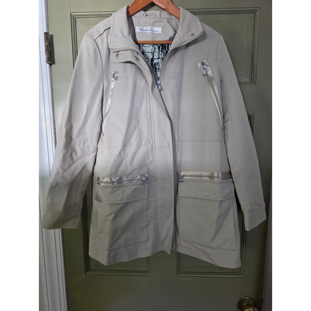 Kenneth Cole New York Womens Utility Jacket Tan Beige Mid Length Coat Size M